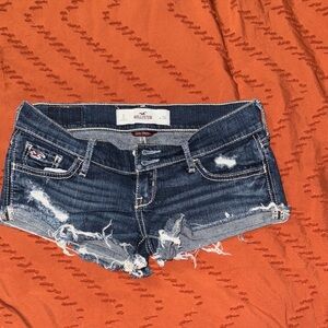 Hollister Women's Ripped Jean Shorts - Dark Blue